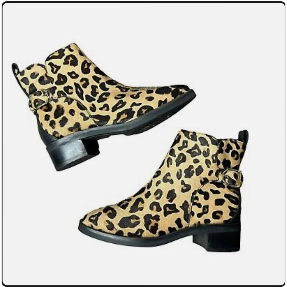 Cole Haan Leopard Print Bull Hair Short Leather Boots Women's Size‎ 7 1/2 B 7.5